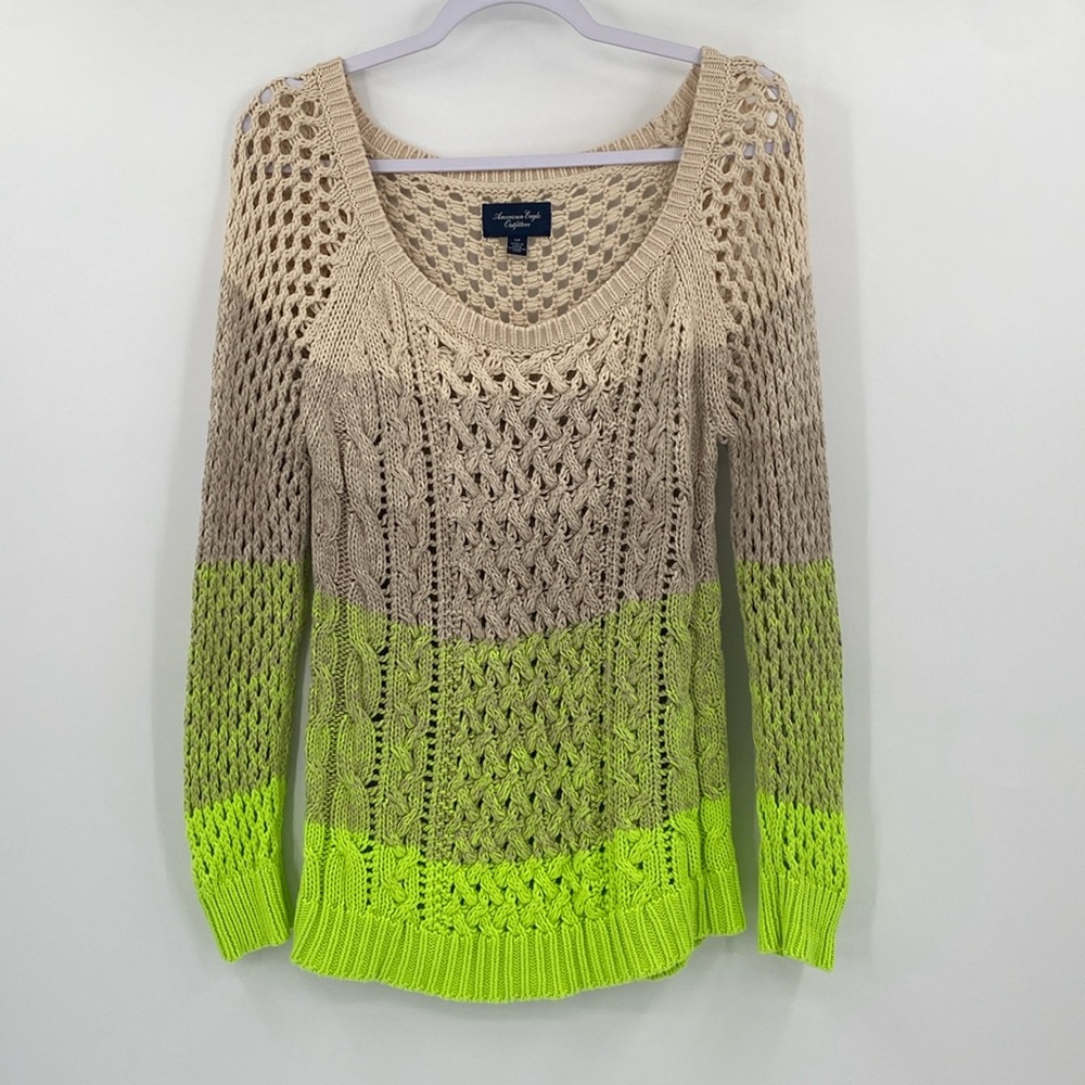 American Eagle Outfitters Women Raglan Sleeve Scoop Neck Open Knit bold colors